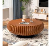 FeiZhiYanS Table Basse à Tambour Ronde de 35,43 po avec cannelée, Table à Tambour plaquée en Bois Massif fabriquée à la Main, Table Centrale sur piédestal Circulaire pour Salon, Appartement,B