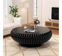FeiZhiYanS Table Basse à Tambour Ronde de 35,43 po avec cannelée, Table à Tambour plaquée en Bois Massif fabriquée à la Main, Table Centrale sur piédestal Circulaire pour Salon, Appartement,D