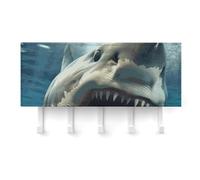 FekiLoot Porte-clés autocollant en forme de bouche de requin pour fixation murale, sans perçage, crochets à clés avec 5 crochets muraux, pour entrée, couloir, salon, cuisine, bureau