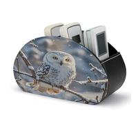 FekiLoot Support de télécommande hibou blanc d'hiver avec 5 compartiments - Organiseur de bureau en cuir synthétique, boîte de rangement personnalisée pour la maison, le café et le bureau