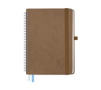 FEKSINO Agenda 2026 Semainier format A5 21,3 x 14,6 cm - Couverture Souple en PU Cuir Spirale, janvier à décembre 2026,Planner Vertical Scolaire 12 Mois, Papier 100 g/m²,Marron