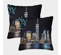 FELASBUID New York Skyline - Vue sur Le Paysage Urbain Housse Coussin 2 Pièces Disponible Toutes Les Saisons Taie d'oreiller Decoratif Housses Coussins pour Canapé LiterieCanapé 50x50cm