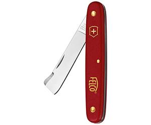 FELCO 3.90 20 greffoir écussonnoir universel inox pour la greffe des arbres | Lame inox incurvée 57 mm avec lève-écorce, pour greffer et écussonner avec précision. Très léger (35 g). Swiss Made.