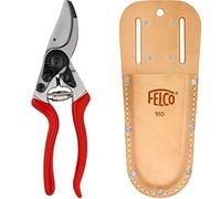 FELCO 9 Sécateur (coupe ø 25 mm, longueur 210 mm, sécateur pour gauchers, poignées en aluminium) & 910 fourreau pour sécateur (étui en cuir véritable, avec passant + clip, s'attache à la ceinture)