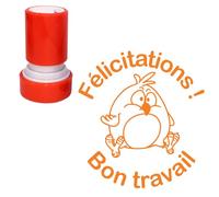 Félicitations/Bon Travail Tampon Auto-Encreur Enseignant - Orange, 22mm, Re-éncrable ^