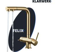 Felix | Premium Gold Matt Three-Way Pull-Out Faucet | Gastro Kitchen Faucet with Stainless Steel Osmosis | Mixer Faucet - 360 Degrees | Filter