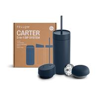 Fellow Tasse de voyage 3 en 1 avec fermeture coulissante, couvercles Move & Cold avec paille - Tasse à café à emporter - Intérieur en céramique et acier inoxydable isolé sous vide - Tasses à café