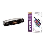 FELLOWES 47459 Plastifieuse Saturne 3 I Fréquent 4 Positions 80-100-125 Microns Chaud/froid A3 Réglage Température Kit Pochette Assorties & 5306114 Pochettes de plastification A4 80 microns par 100