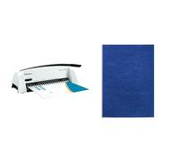 Fellowes 5227901 Starlet 2+ Perforelieur par Anneaux Plastique 12 Feuilles Blanc et Gris Foncé & 5373902 Delta - Pack de 25 A4 Couvertures de reliure Grain Cuir - Bleu royal