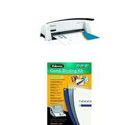 Fellowes 5227901 Starlet 2+ Perforelieur par Anneaux Plastique 12 Feuilles Blanc et Gris Foncé + Fellowes Lot de 10 Baguettes de reliure à Anneaux Kit débutant