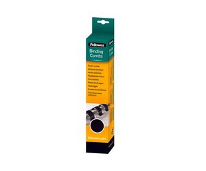 Fellowes 5330702 : Jeu de 25 Peignes de Reliure A4, 21 Anneaux, PVC Noir, Capacité 40 Feuilles, Dimensions 8x8x300mm