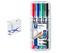 Fellowes Bankers Box, 10 boîtes d'archive A4+ 8cm + Feutres STAEDTLER Lumocolor indélébile double pointe, pointes 0,6mm/1,5mm