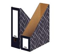 Fellowes Bankers Box Porte-revues Déco, pour format A4, formes géométriques, étiquette sur les deux tranches, couleur bleu nuit, 10x22.8x29.9 cm, couleur bleu nuit, Lot de 5 - 4483501