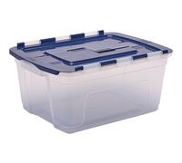 Fellowes Caisse de rangement plastique transparente emboitable à couvercle 2 battants bleus - Capacité 45 L