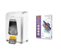 Fellowes Destructeur de Document FS-12C, destructeur de Papier avec agrafes, Trombones & Pochette De Plastification A4 | 80 microns, Format A4 - Pack de 100 Feuilles