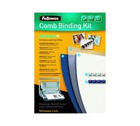 Fellowes Kit de Reliure 5371701 : A4, Anneaux 6/8mm, Capacité 40 Feuilles, 10 Reliures, 10 Couvertures grain cuir et PVC transparent, Multicolore