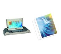 Fellowes Thermorelieur Helios 30, pour relier jusqu'à 300 feuilles A4, mise en veille auto, isolation de la chaleur, Noir et gris, 5641001 & 5379601 - Pack de 20 Chemises à reliure Thermiques 1,5 mm