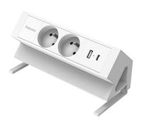 Fellows Bloc de prises électriques Ampra à pince pour bureau - 2 prises secteur + 1 port USB-A et USB-C - Blanc