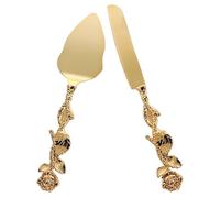 FELTECHELECTR 1ensemble Set de Couteau et Serveur à Gâteau Alliage de Zinc Doré Coupe-gâteau Dentelé Facile Pelle Longue pour Servir Accessoire Cuisine pour Anniversaires et Fêtes