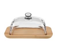 FELTECHELECTR Beurrier en Verre avec Couvercle Hermétique et Base en Bois pour Réfrigérateur, Utilisation Multifonctionnelle, Style Élégant Minimaliste Européen, pour Table et Conservation