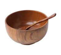 FELTECHELECTR Ensemble Bol et Cuillère en Bois D'acacia 2 Pièces, Ustensiles Bois Solide Maison, Bol Alimentaire Naturel pour Repas Quotidiens