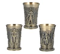 FELTECHELECTR Verres à Shot Fond Stable Lot de 3 Vintage Égyptien en Alliage de Zinc Or Design Rond Unique, pour Bars et Maisons