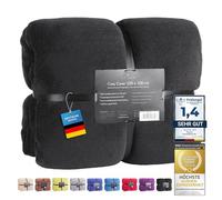 Feluna® Plaid XXL Microfibre 220x200 cm - Toucher Cachemire, Noir | Couverture polaire corail 220 g/m² ne peluchant pas - conçue en Allemagne, sans AZO, 12 coloris