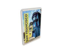 Femer Carte postale en tôle - Voyage - 10 x 14 cm - San Francisco - Amérique - Maisons - Bleu/jaune