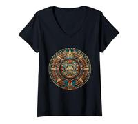 Femme Aztec Maya Azteca Sun Stone Ancien Calendrier Maya T-Shirt avec Col en V