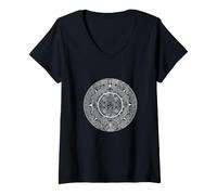Femme Design Soleil aztèque/Calendrier Mexicain Art Traditionnel T-Shirt avec Col en V