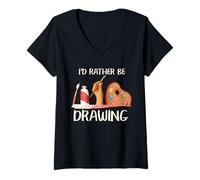 Femme Dessin Artist I'd Rather Be Drawing Art Pinceau Citation T-Shirt avec Col en V
