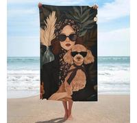 Femme et chien portant des lunettes serviette de plage en microfibre anti-sable grandes serviettes de douche multi-usages absorbant pour salle de bain piscine 130 x 80 cm