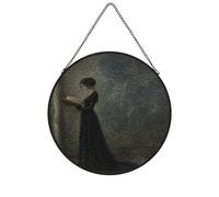 Femme lisant Monster Shadow Ornement en Verre 25x25cm pour la Maison | Femme lisant et Ombre de monstre sur verre décoratif, 9.8x9.8in (25x25cm), avec chaîne en métal pour la chambre