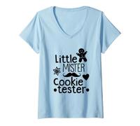 Femme Little Mister Testeur de Biscuits de Noël en Pain d'épices T-Shirt avec Col en V