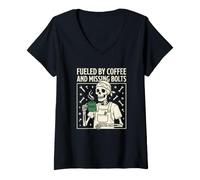 Femme Mécanicien alimenté par du café et des boulons manquants T-Shirt avec Col en V