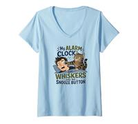 Femme Mon réveil a des Moustaches, Pas de Bouton Snooze, Chat T-Shirt avec Col en V