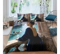 Femme Overlooking Gondola Housse de Couette 3 Pieces 3D, Élégant Venice