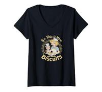 Femme Pâtissière Amusante en Forme de Chat « So This is How You Make Biscuits » T-Shirt avec Col en V