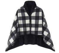 Femme Poncho Polaire Plaid Châle Cape Chaud d'Hiver avec Boutons Couverture à Carreaux Écharpe Épaissie Élégant Foulard Ouverture Imprimé Pull