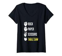Femme Rock Paper Ciseaux scie à Table Humoristique pour Le Travail du Bois T-Shirt avec Col en V