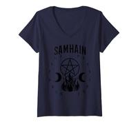 Femme Samhain Wicca Wiccan Roue de l'année Sorcière T-Shirt avec Col en V