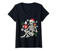 Femme Squelette de Noël au Chocolat Chaud Amusant pour Hommes, Femmes, Enfants T-Shirt avec Col en V