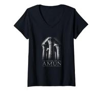 Femme Symboles de la Colonne du Temple égyptien de la Maison d'Amon T-Shirt avec Col en V