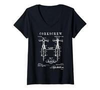 Femme Tire-Bouchon Tire-Bouchon Ancien Vintage Verni T-Shirt avec Col en V