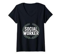 Femme Travailleur Social T-Shirt avec Col en V