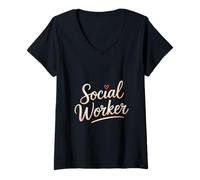 Femme Travailleur Social T-Shirt avec Col en V