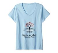 Femme Travailleur Social T-Shirt avec Col en V