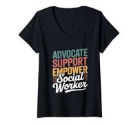 Femme Travailleur Social T-Shirt avec Col en V
