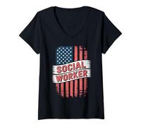 Femme Travailleur Social T-Shirt avec Col en V