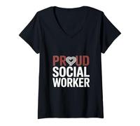 Femme Travailleur Social T-Shirt avec Col en V